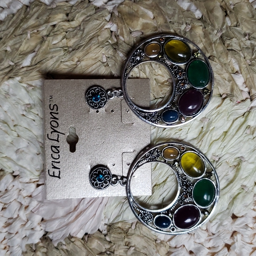 Erica Lyons multi-colored, jeweled earrings